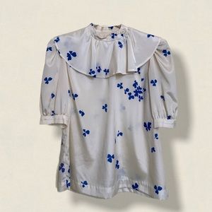Vntg handmade collared lightly puffed sleeves top